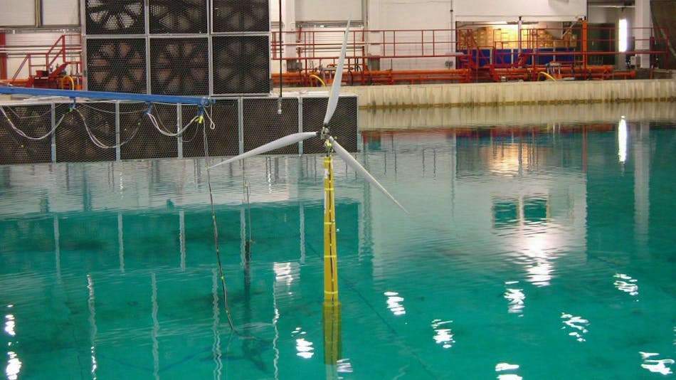 Testing of the Hywind concept at SINTEF in 2005.