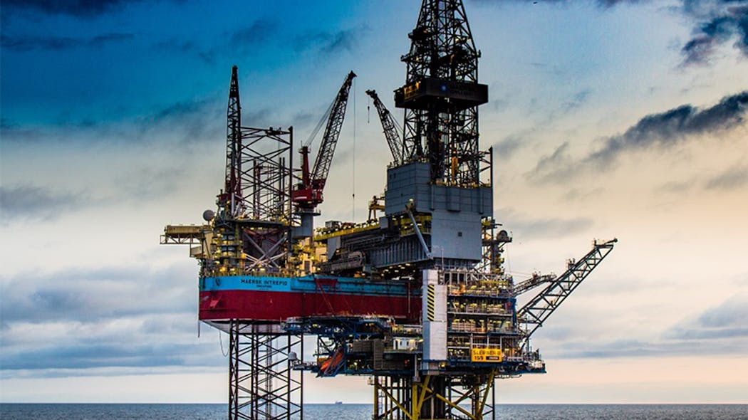 The hybrid, low-emission jackup drilling rig Maersk Intrepid.
