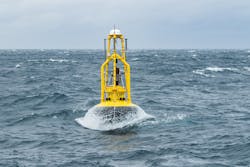 OPT’s PB3 PowerBuoy as deployed in the North Sea for Premier Oil. OPT’s PB3 PowerBuoy as deployed in the North Sea for Premier Oil.