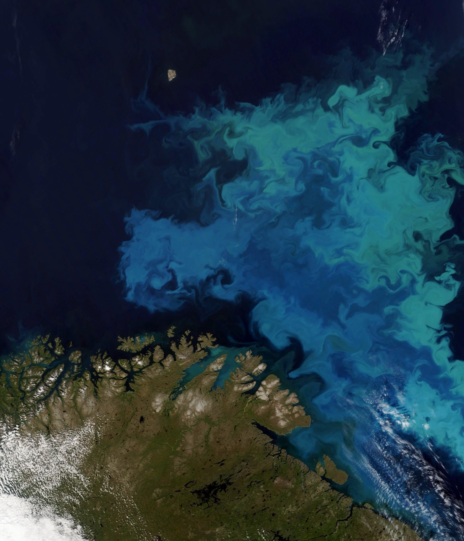 Satellite image of part of the Barents Sea.