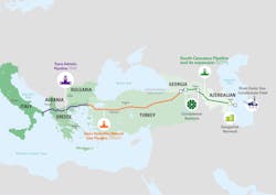 The Southern Gas Corridor pipeline route. The Southern Gas Corridor pipeline route.