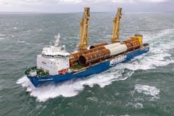 The Jumbo Kinetic transporting monopiles. The Jumbo Kinetic transporting monopiles.