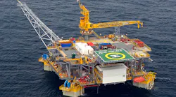 The Okume/Ebano TLP is installed in about 500 m (1,640 ft) of water offshore Equatorial Guinea.