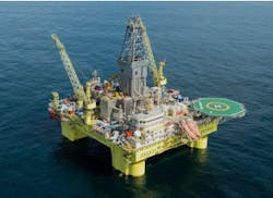 The semisubmersible drilling rig COSLPromoter. The semisubmersible drilling rig COSLPromoter.