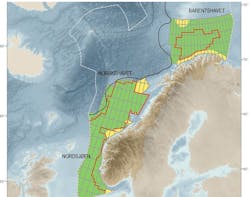 Of the 136 blocks or part-blocks on offer, 11 are in the Norwegian Sea and 125 in the Barents Sea. Of the 136 blocks or part-blocks on offer, 11 are in the Norwegian Sea and 125 in the Barents Sea.