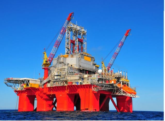 The harsh environment semisubmersible drilling rig Transocean Barents.