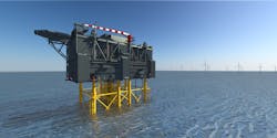 Artist’s impression of the Sofia wind farm’s HVDC offshore converter platform. Artist’s impression of the Sofia wind farm’s HVDC offshore converter platform.