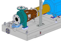 3D CAD model of an Amarinth titanium pump being designed for VWS Westgarth to be installed aboard an FPSO vessel. 3D CAD model of an Amarinth titanium pump being designed for VWS Westgarth to be installed aboard an FPSO vessel.