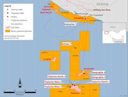 Artisan 1 is about 30 km (19 mi) offshore Victoria. Artisan 1 is about 30 km (19 mi) offshore Victoria.