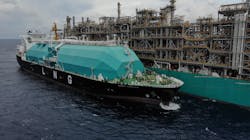 Cargo being loaded onto LNG carrier Seri Camar. Cargo being loaded onto LNG carrier Seri Camar.