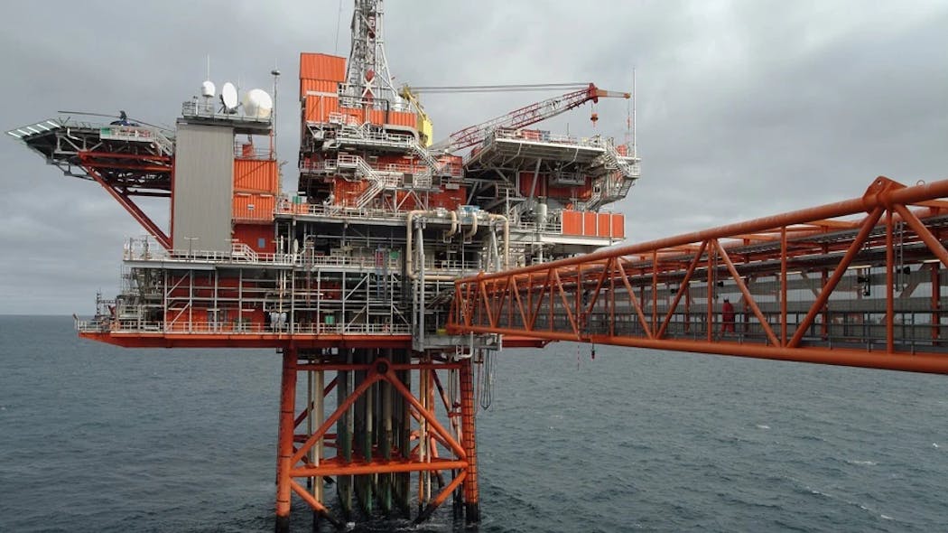 The Captain field includes a wellhead protector platform and bridge linked platform connected to a FPSO vessel and two subsea manifolds tied back and connected to the platforms by a suite of pipelines.