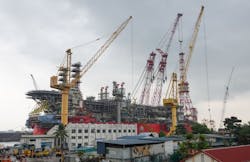 The FPSO Energean Power at the Sembcorp Admiralty Yard in Singapore. The FPSO Energean Power at the Sembcorp Admiralty Yard in Singapore.