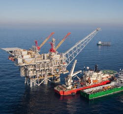 The Tamar gas field platform offshore Israel. The Tamar gas field platform offshore Israel.