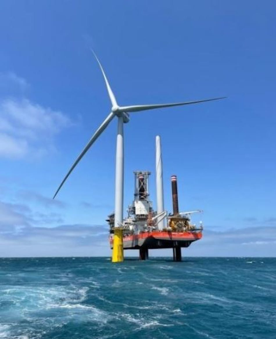Fred. Olsen Windcarrier&rsquo;s jackup vessel Brave Tern installed the first turbine at the Yunlin wind farm offshore Taiwan.