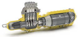 The Hammelmann Subsea Pump, including drive motor and variable displacement system. The Hammelmann Subsea Pump, including drive motor and variable displacement system.