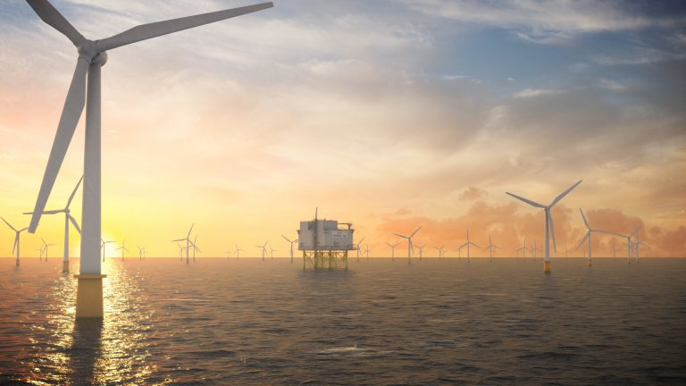 Artist&rsquo;s impression of the wind turbines and a substation at the Dogger Bank offshore wind farm.