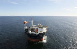 The circular FPSO Voyageur Spirit. The circular FPSO Voyageur Spirit.