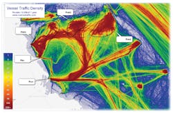 The marine vessel traffic study generated heat maps and risk areas for both the Marjan &amp; Zuluf offshore oil fields.