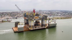 Boskalis’ BOKA Vanguard transported the Argos FPU from South Korea to Ingleside, Texas. Boskalis’ BOKA Vanguard transported the Argos FPU from South Korea to Ingleside, Texas.