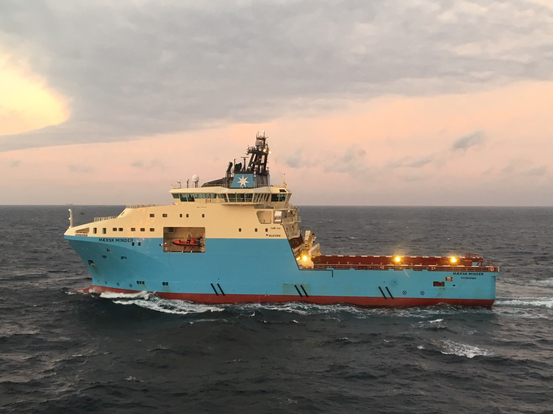 The anchor handling tug supply vessel Maersk Minder.