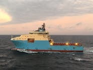 The anchor handling tug supply vessel Maersk Minder.