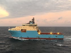The anchor handling tug supply vessel Maersk Minder. The anchor handling tug supply vessel Maersk Minder.