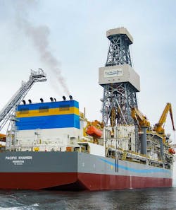 The ultra-deepwater drillship Pacific Khamsin. The ultra-deepwater drillship Pacific Khamsin.