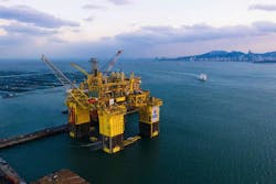 The Lingshui 17-2 gas/condensate field semisubmersible production platform. The Lingshui 17-2 gas/condensate field semisubmersible production platform.