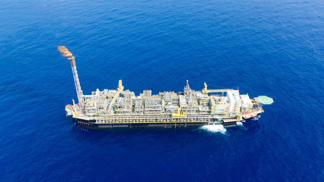 The FPSO P-77 operates of the giant deepwater B&uacute;zios field in the presalt Santos basin offshore Brazil.