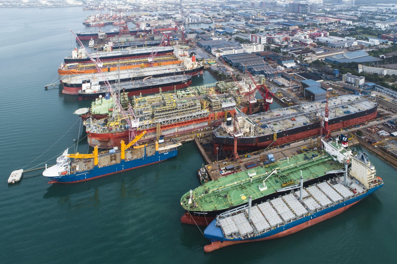 Aerial view of the Tuas shipyard.