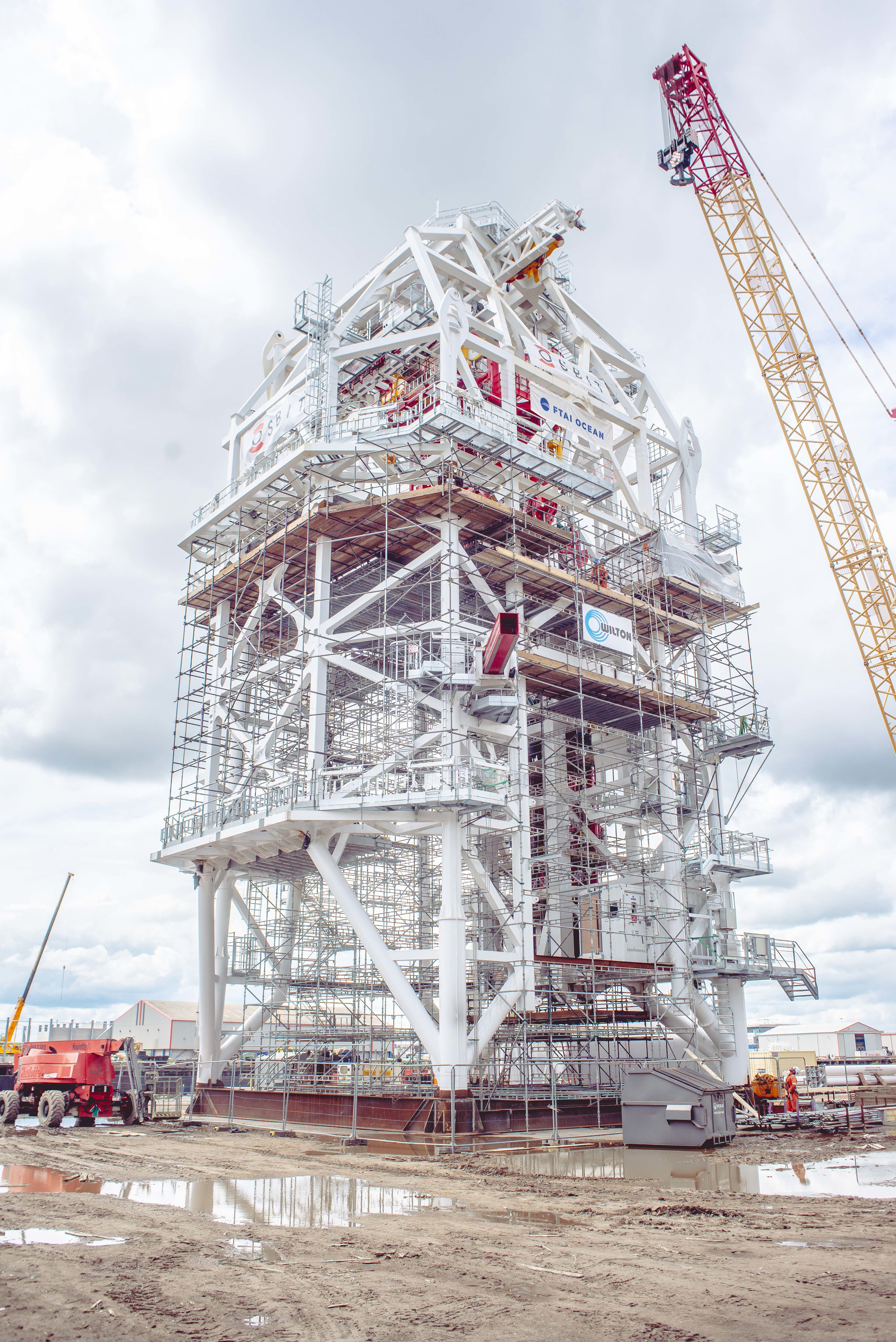 The assembled 40-m (131-ft) FTAI Ocean Smart Tower System.