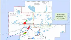 Locations of the Pavo and Apus prospects, and the Archer and Keraudren Extension 3D surveys.