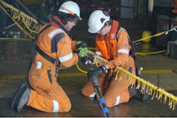 Seismic crew preparing for a P-Cable UHR3D survey. Seismic crew preparing for a P-Cable UHR3D survey.