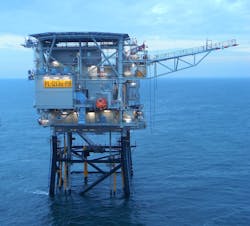 The Q13a-A platform in the Dutch North Sea. The Q13a-A platform in the Dutch North Sea.