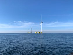 The WindFloat Atlantic floating wind project offshore Portugal. The WindFloat Atlantic floating wind project offshore Portugal.