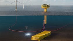 Deep Purple will use offshore wind energy to produce hydrogen from seawater, with the hydrogen stored subsea for later use to provide renewable energy on-demand. Deep Purple will use offshore wind energy to produce hydrogen from seawater, with the hydrogen stored subsea for later use to provide renewable energy on-demand.