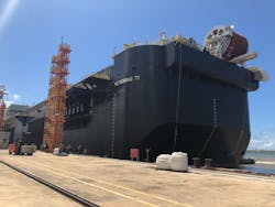 The hull of the FPSO P-71. The hull of the FPSO P-71.