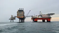 The Safe Boreas at the Buzzard platform complex in the UK central North Sea.
