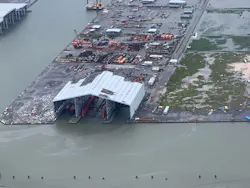 An aerial view of Port Fourchon in the aftermath of Hurricane Ida.