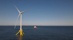 The TetraSpar Demonstrator floating wind turbine at the Metcentre test site in Norway.