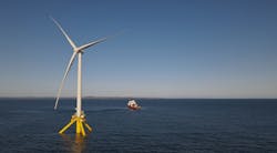 The TetraSpar Demonstrator floating wind turbine at the Metcentre test site in Norway.