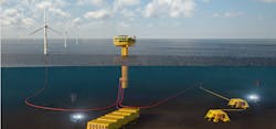 The Deep Purple system uses offshore wind energy to extract green hydrogen from seawater. The Deep Purple system uses offshore wind energy to extract green hydrogen from seawater.