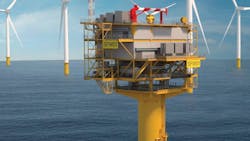 Substations collect the power produced by wind turbines and connect the energy to the grid. Substations collect the power produced by wind turbines and connect the energy to the grid.