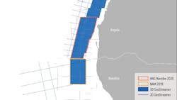 ANG Namibe 2020 and NAM 2019 expand 3D coverage of the basin revealing plays and traps with improved FWI-driven imaging of structure and basin fill. ANG Namibe 2020 and NAM 2019 expand 3D coverage of the basin revealing plays and traps with improved FWI-driven imaging of structure and basin fill.