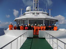 Fugro and DIMAR personnel onboard the ARC Roncador in the Caribbean Sea.