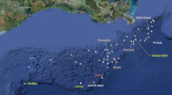 Locations of the 10 deepwater Gulf of Mexico field development projects.