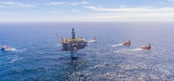 The Hebron platform is about 200 mi offshore Newfoundland and Labrador. The Hebron platform is about 200 mi offshore Newfoundland and Labrador.