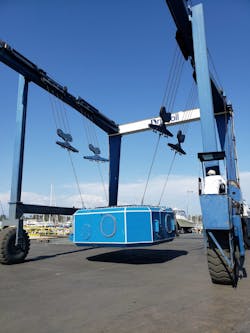 The CalWave x1 system prior to deployment. The CalWave x1 system prior to deployment.