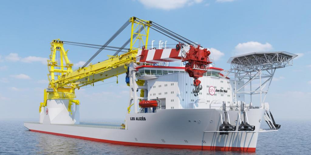 The crane vessel Les Aliz&eacute;s is under construction at the China Merchants Heavy Industry (Jiangsu) Co. Ltd. shipyard.