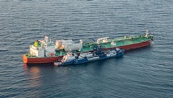 The bunker barge Q-LNG 4000 transferred 600 metric tons of marine LNG onto the tanker Pacific Ruby. The bunker barge Q-LNG 4000 transferred 600 metric tons of marine LNG onto the tanker Pacific Ruby.